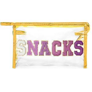Snacks Clear Makeup Bag - Preppy Patch Purple Chenille Varsity Letter🖤